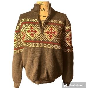 IZOD Heavy Warm 1/4 Zip Sweater Gray Red Cream 2XL